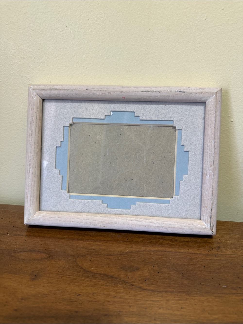 Unbranded Whitewashed Wood Picture Frame with Light Blue Mat